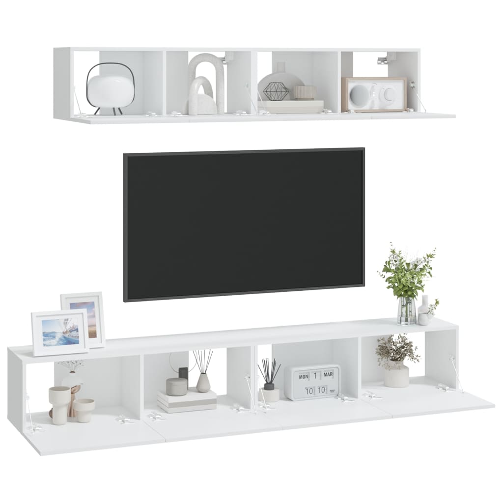 vidaXL Set dulap TV, 4 piese, alb, lemn prelucrat vidaXL Set dulap TV, 4 piese, alb, lemn prelucrat