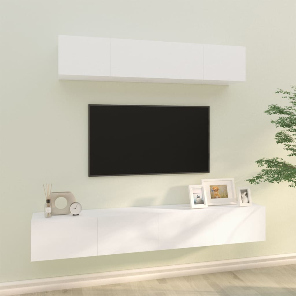 vidaXL Set dulap TV, 4 piese, alb, lemn prelucrat vidaXL Set dulap TV, 4 piese, alb, lemn prelucrat
