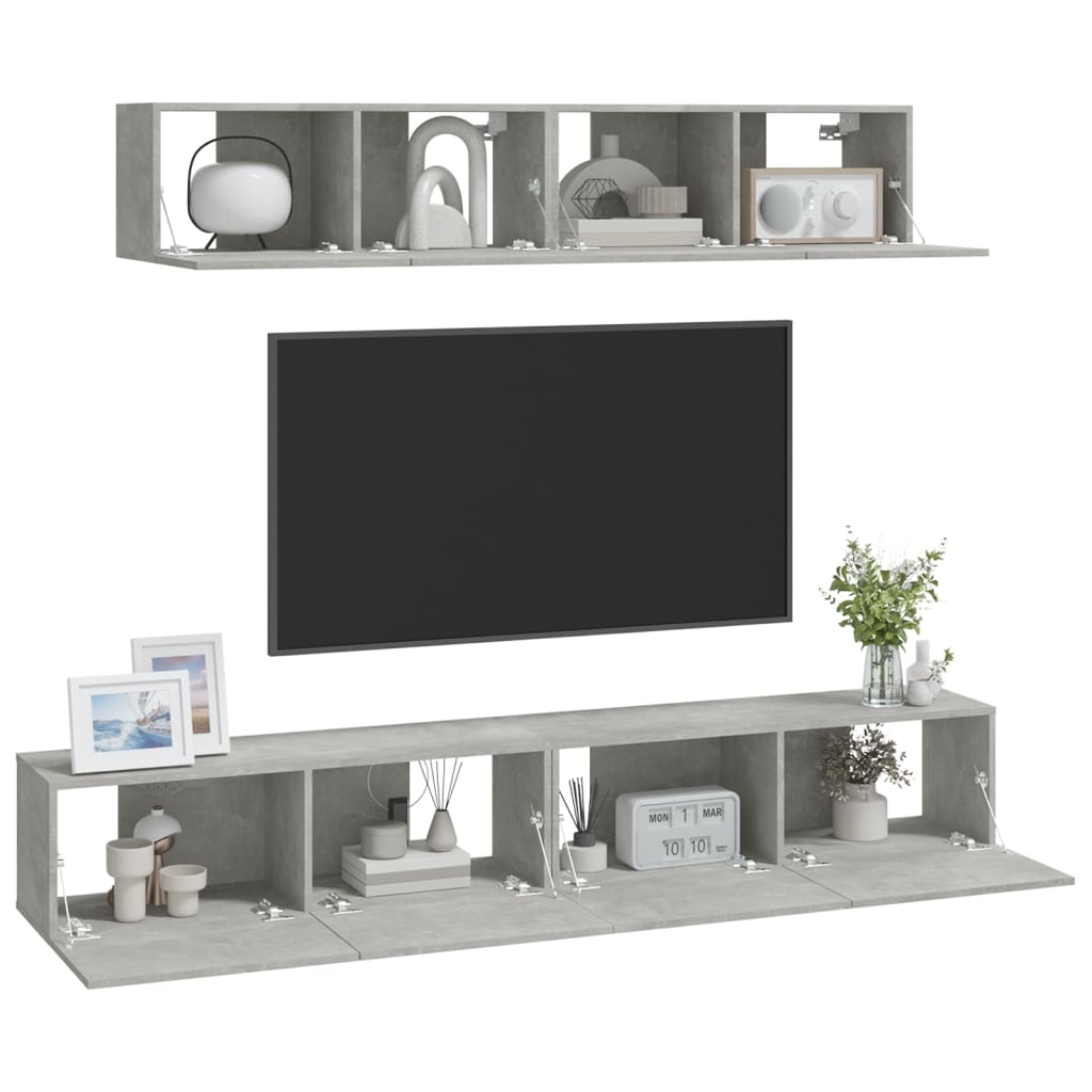 vidaXL Set dulap TV, 4 piese, gri beton, lemn prelucrat vidaXL Set dulap TV, 4 piese, gri beton, lemn prelucrat