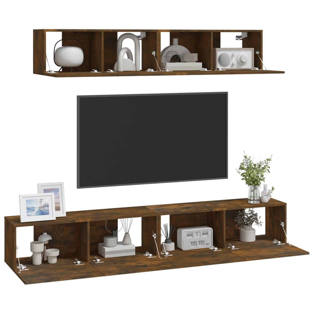 vidaXL Set dulapuri TV, 4 piese, stejar fumuriu, lemn prelucrat