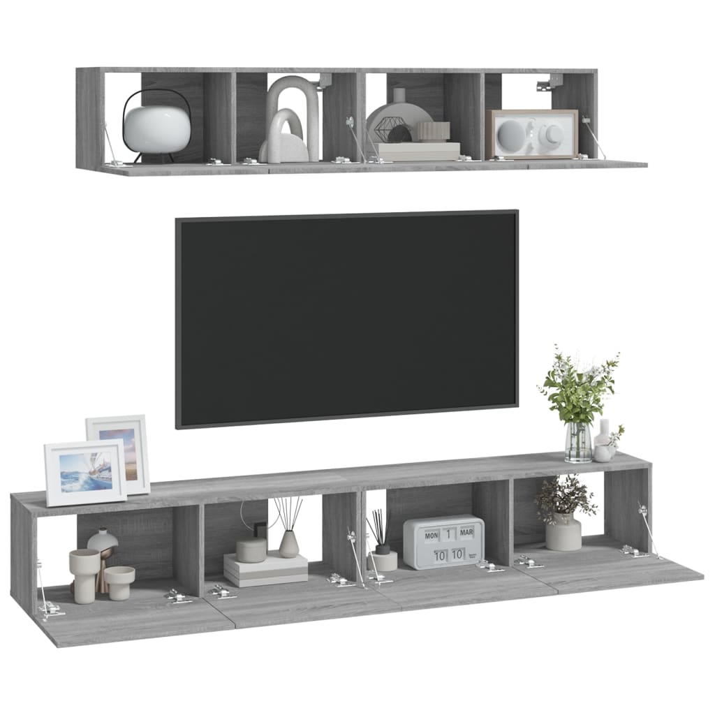 vidaXL Set dulapuri TV, 4 piese, gri sonoma, lemn prelucrat vidaXL Set dulapuri TV, 4 piese, gri sonoma, lemn prelucrat