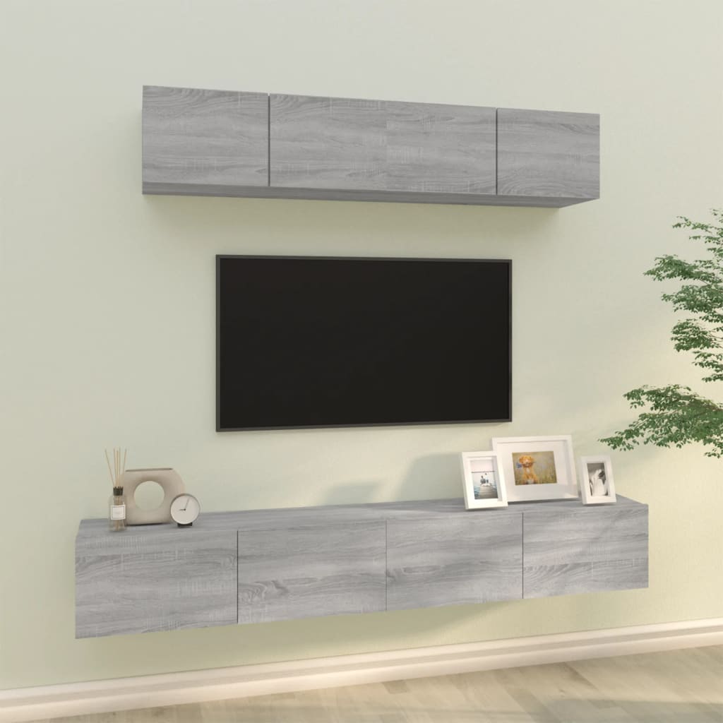 vidaXL Set dulapuri TV, 4 piese, gri sonoma, lemn prelucrat vidaXL Set dulapuri TV, 4 piese, gri sonoma, lemn prelucrat
