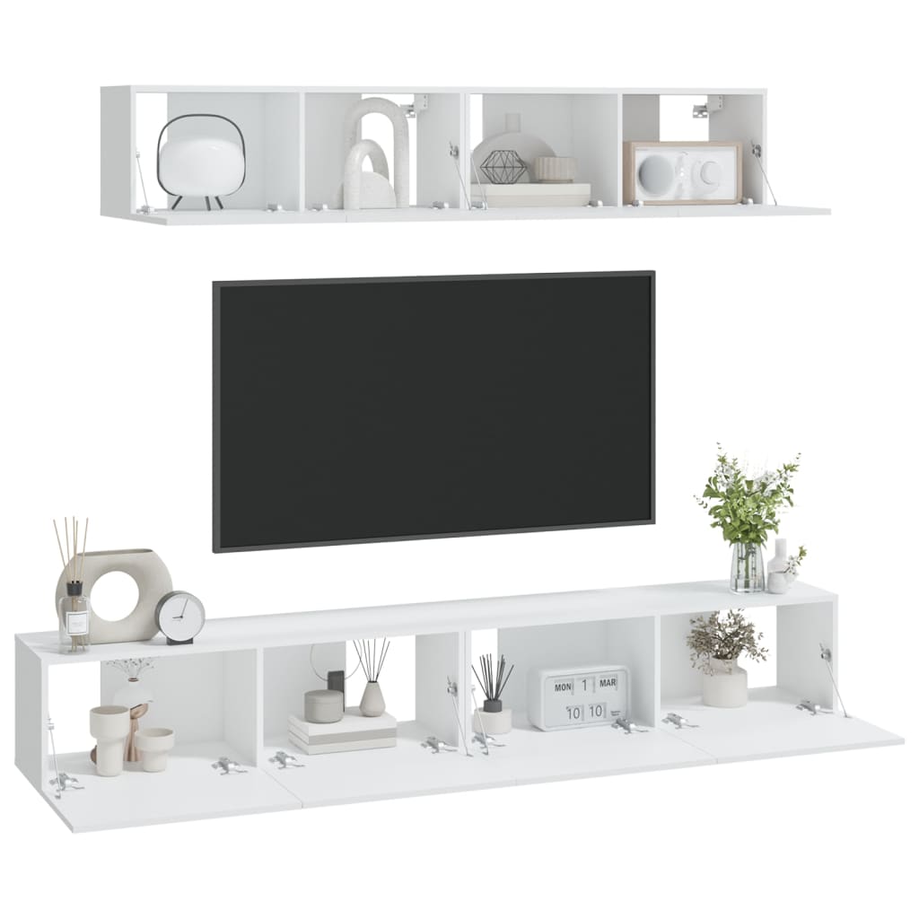 vidaXL Set dulap TV, 4 piese, alb, lemn prelucrat vidaXL Set dulap TV, 4 piese, alb, lemn prelucrat