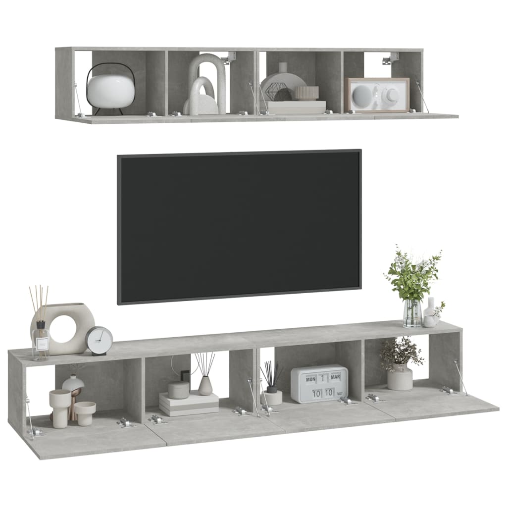 vidaXL Set dulap TV, 4 piese, gri beton, lemn prelucrat vidaXL Set dulap TV, 4 piese, gri beton, lemn prelucrat