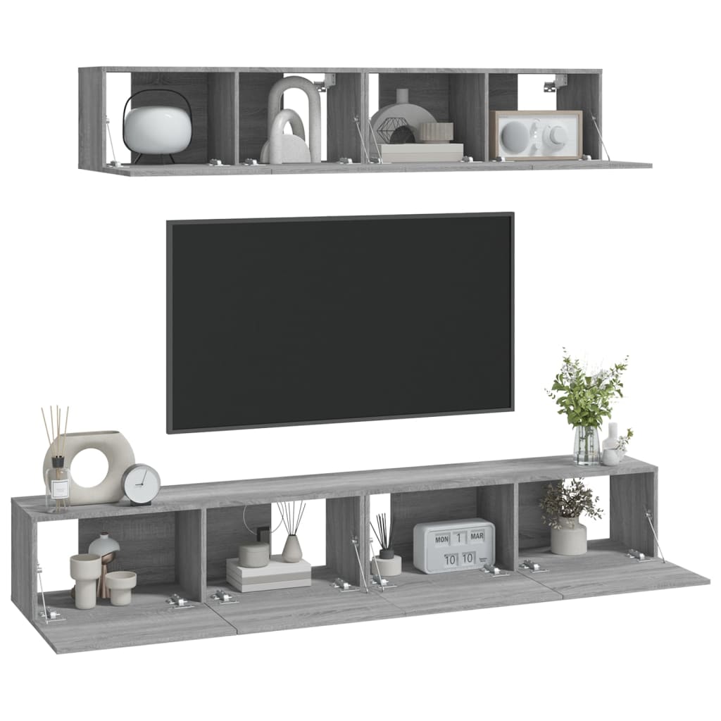 vidaXL Set dulapuri TV, 4 piese, gri sonoma, lemn prelucrat vidaXL Set dulapuri TV, 4 piese, gri sonoma, lemn prelucrat