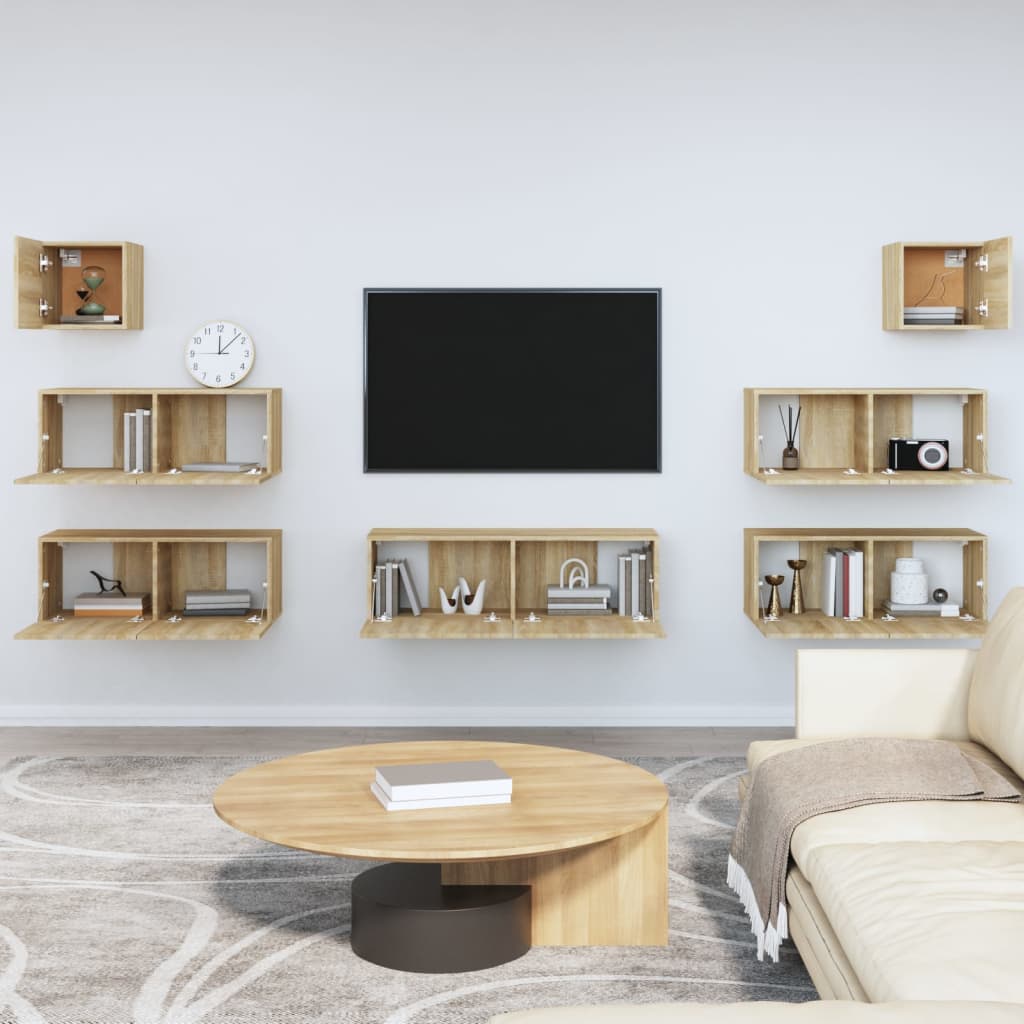 vidaXL Set dulapuri TV, 7 piese, stejar sonoma, lemn prelucrat
