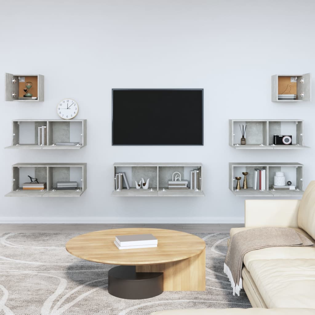 vidaXL Set dulapuri TV, 7 piese, gri beton, lemn prelucrat