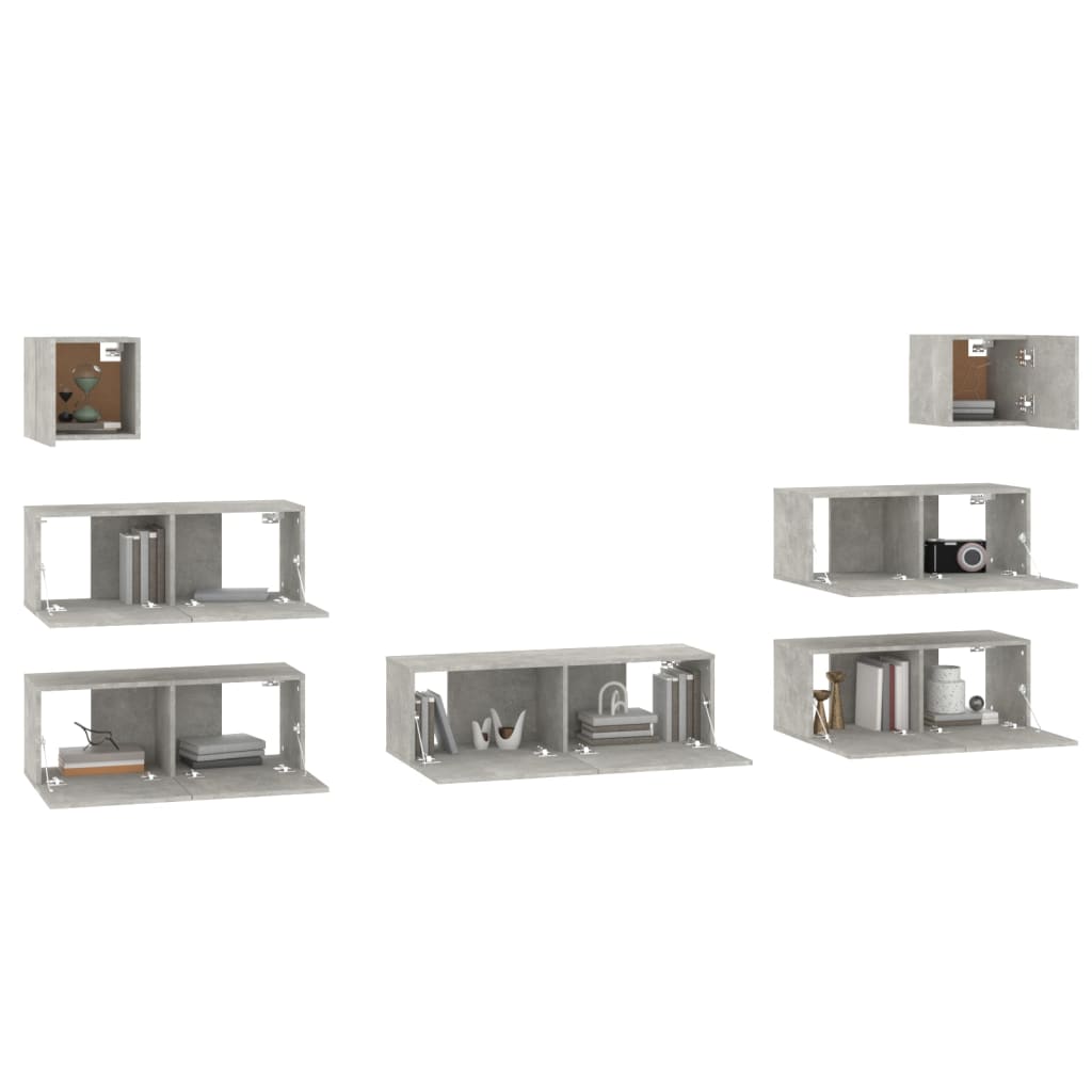 vidaXL Set dulapuri TV, 7 piese, gri beton, lemn prelucrat