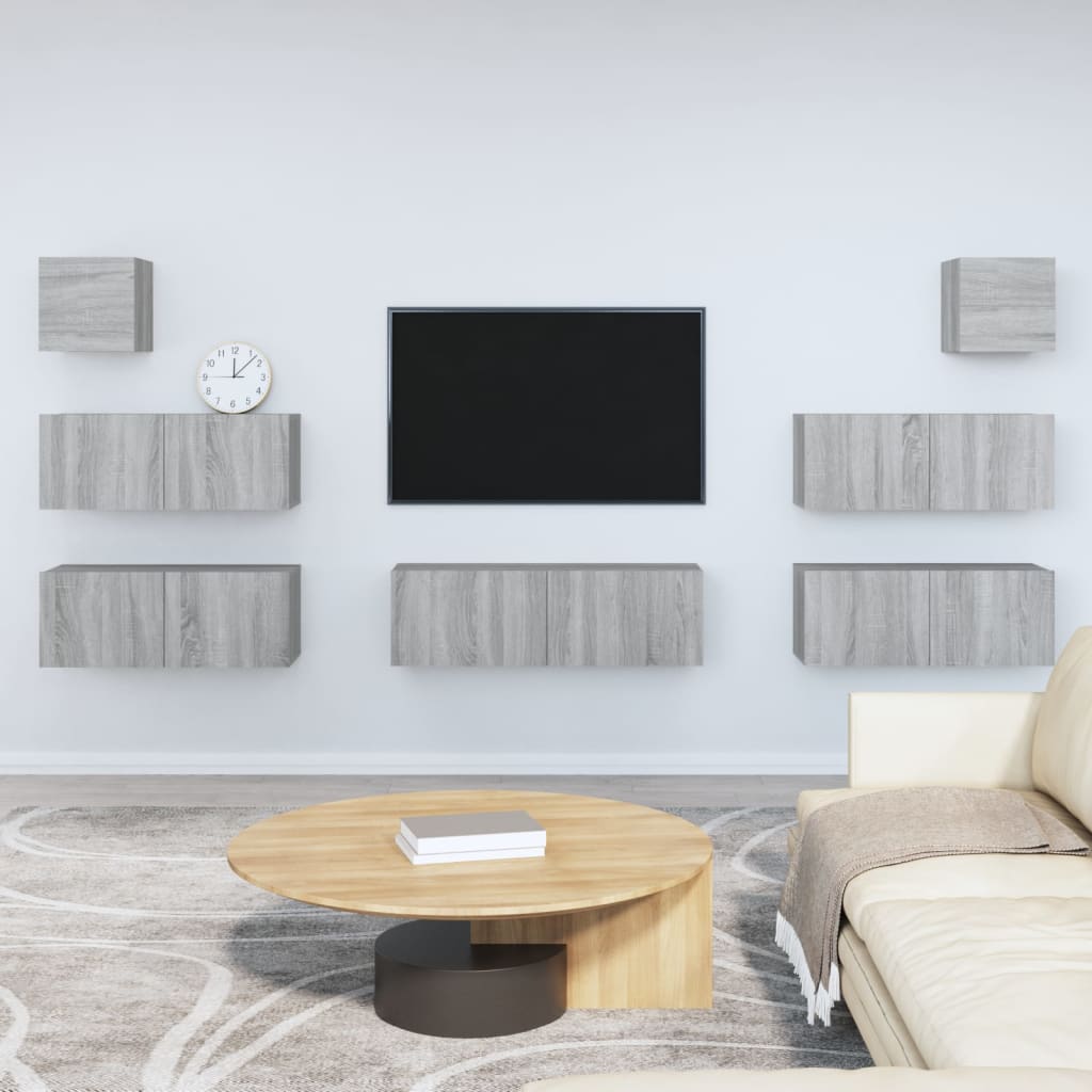 vidaXL Set comode TV, 7 piese, gri sonoma, lemn compozit vidaXL Set comode TV, 7 piese, gri sonoma, lemn compozit