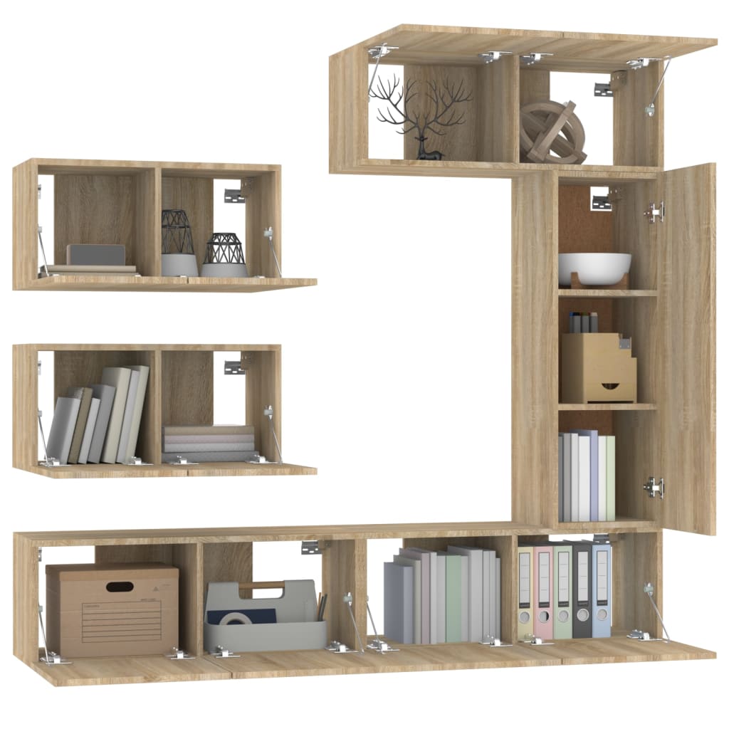 vidaXL Set dulap TV, 6 piese, stejar sonoma, lemn prelucrat vidaXL Set dulap TV, 6 piese, stejar sonoma, lemn prelucrat
