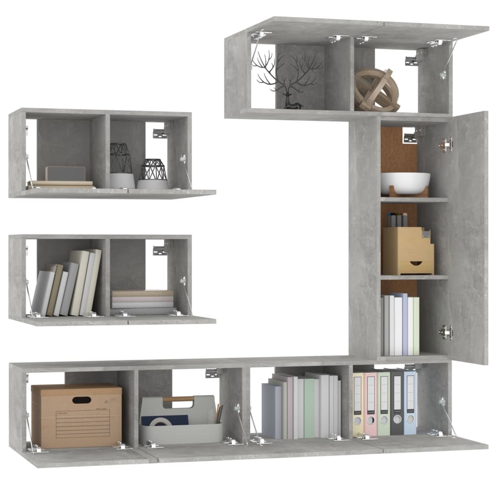 vidaXL Set dulap TV, 6 piese, gri beton, lemn prelucrat vidaXL Set dulap TV, 6 piese, gri beton, lemn prelucrat