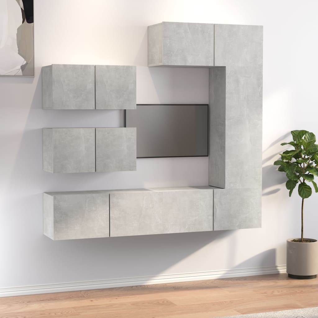 vidaXL Set dulap TV, 6 piese, gri beton, lemn prelucrat vidaXL Set dulap TV, 6 piese, gri beton, lemn prelucrat