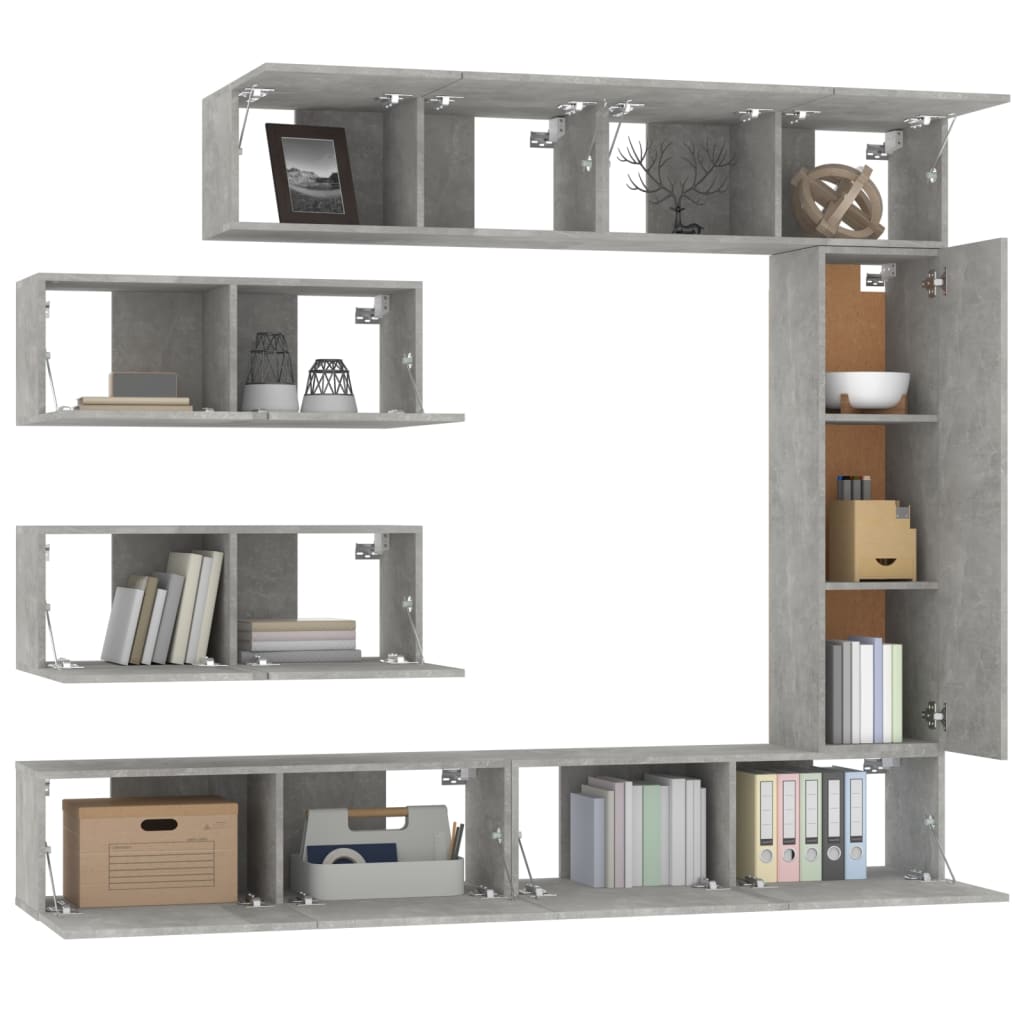 vidaXL Set dulapuri TV, 7 piese, gri beton, lemn prelucrat