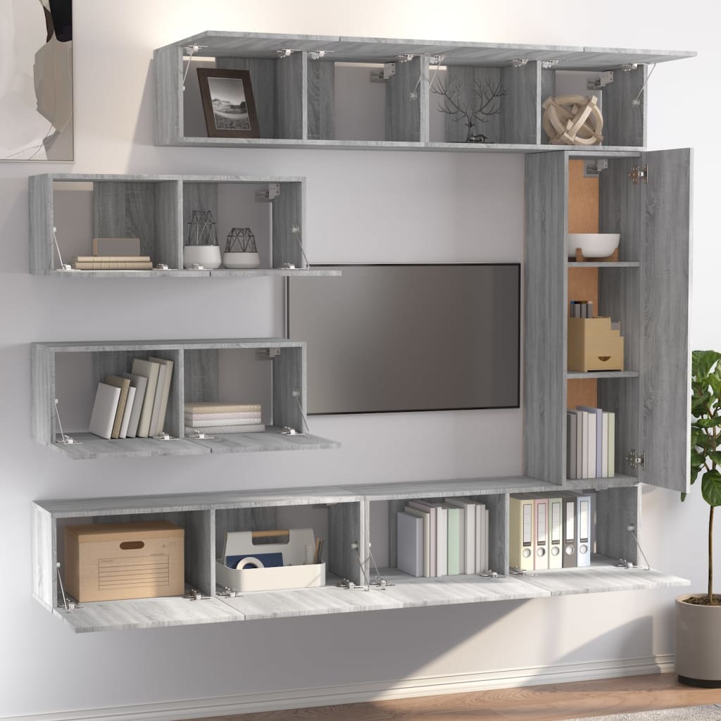 vidaXL Set comode TV, 7 piese, gri sonoma, lemn compozit vidaXL Set comode TV, 7 piese, gri sonoma, lemn compozit