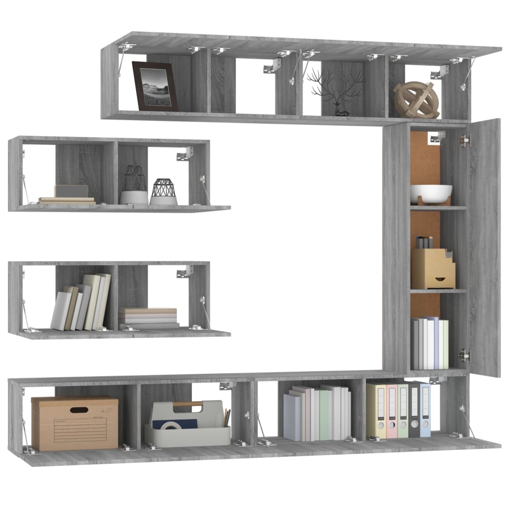 vidaXL Set comode TV, 7 piese, gri sonoma, lemn compozit vidaXL Set comode TV, 7 piese, gri sonoma, lemn compozit