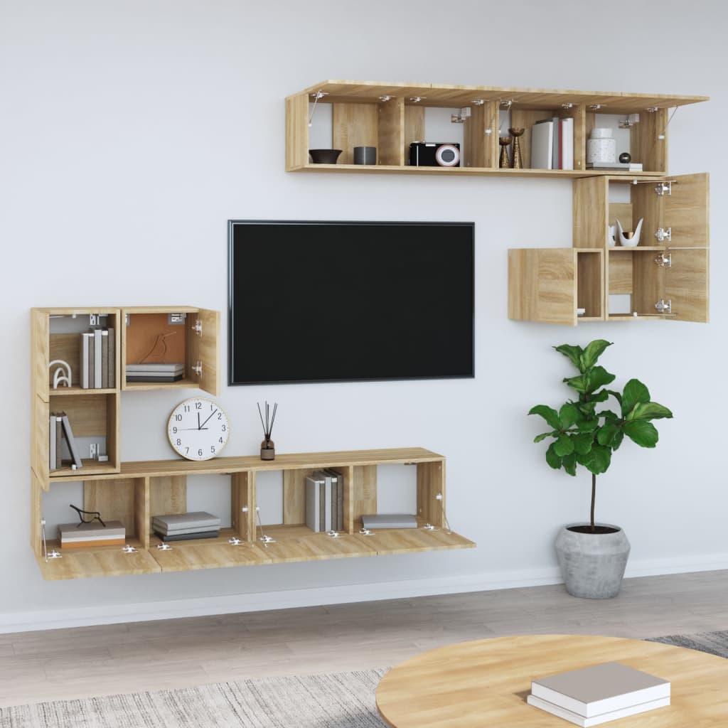 vidaXL Dulap TV montat pe perete, stejar sonoma, lemn prelucrat