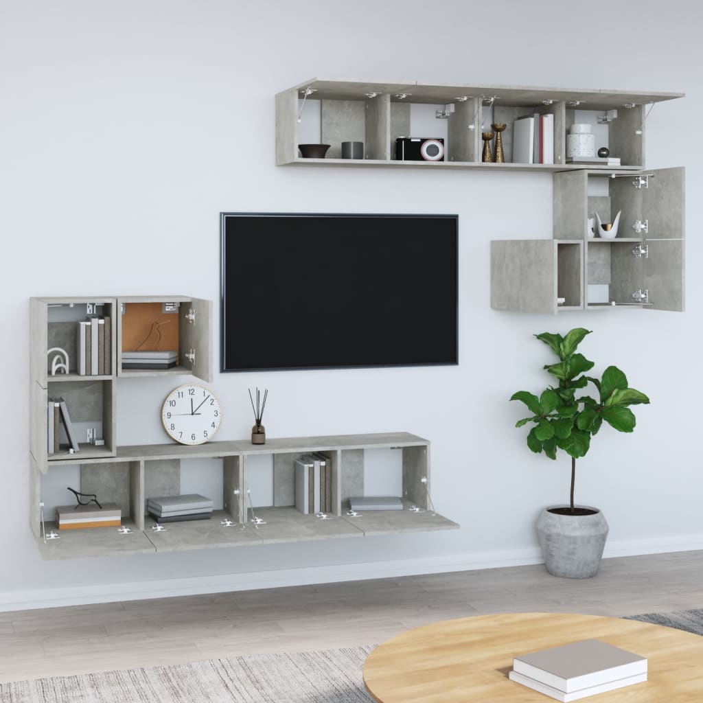 vidaXL Dulap TV montat pe perete, gri beton, lemn prelucrat