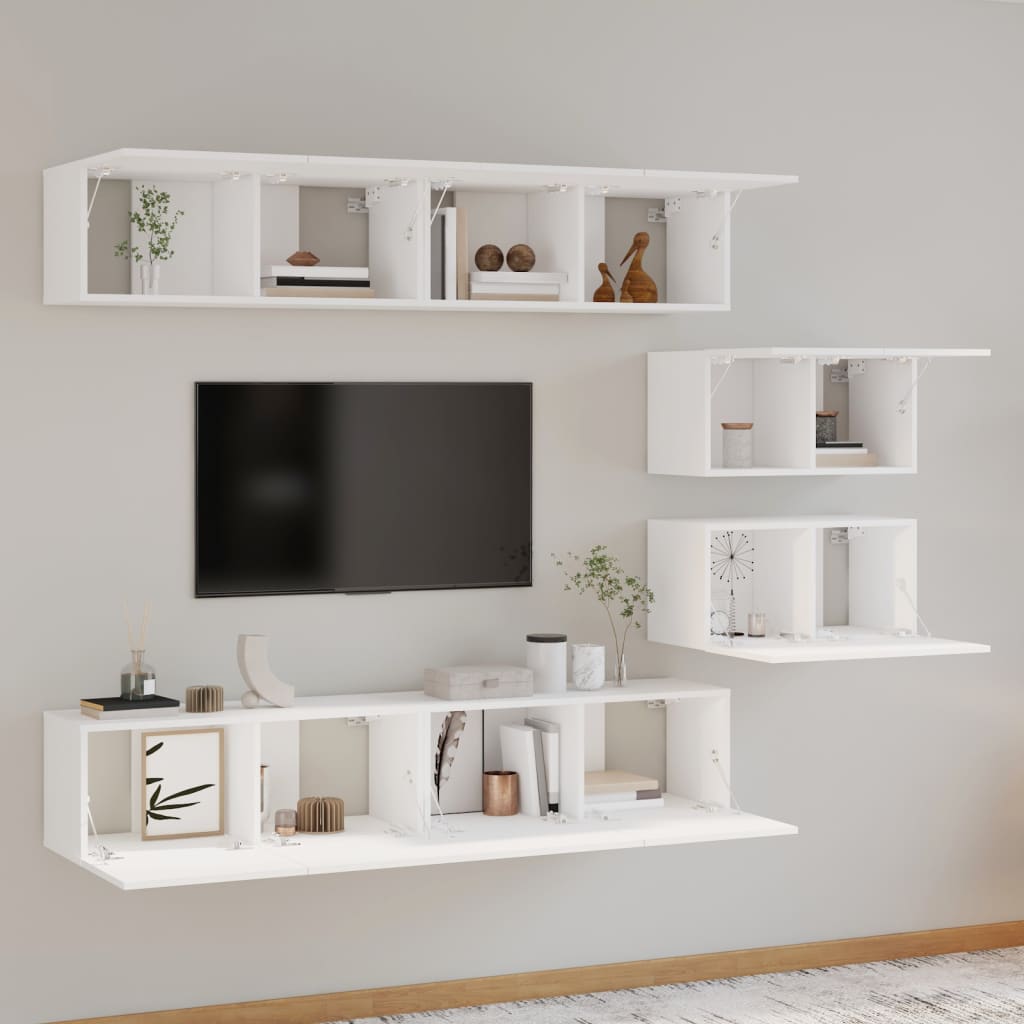 vidaXL Set dulap TV, 6 piese, alb, lemn prelucrat vidaXL Set dulap TV, 6 piese, alb, lemn prelucrat