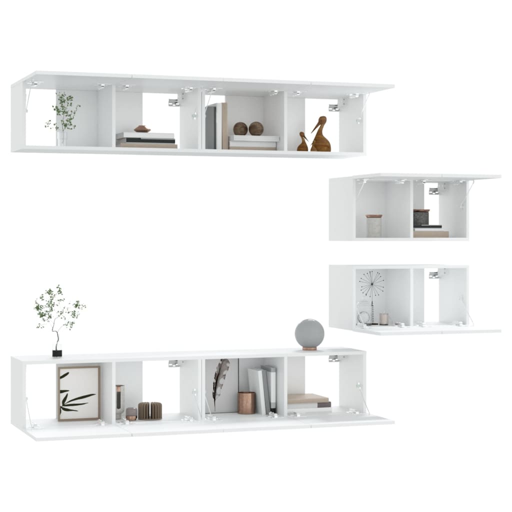 vidaXL Set dulap TV, 6 piese, alb, lemn prelucrat vidaXL Set dulap TV, 6 piese, alb, lemn prelucrat
