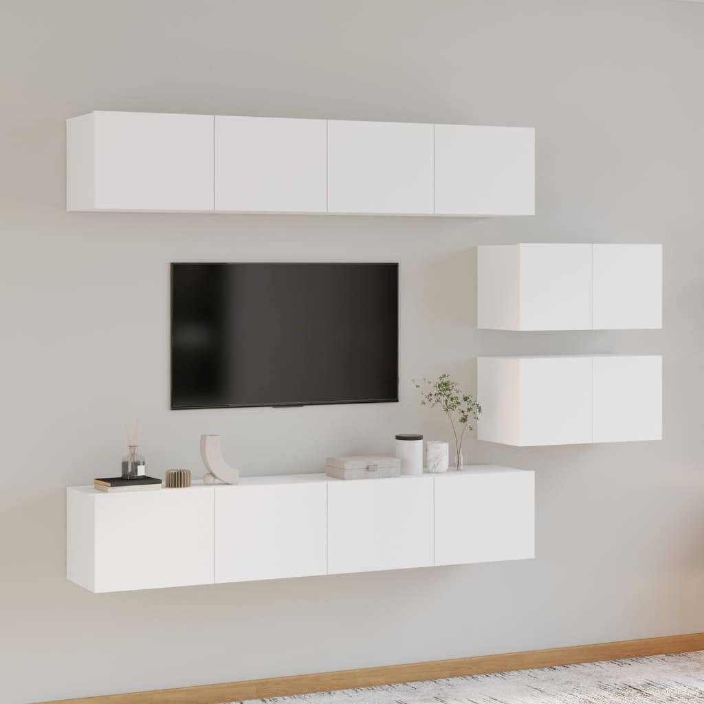 vidaXL Set dulap TV, 6 piese, alb, lemn prelucrat vidaXL Set dulap TV, 6 piese, alb, lemn prelucrat
