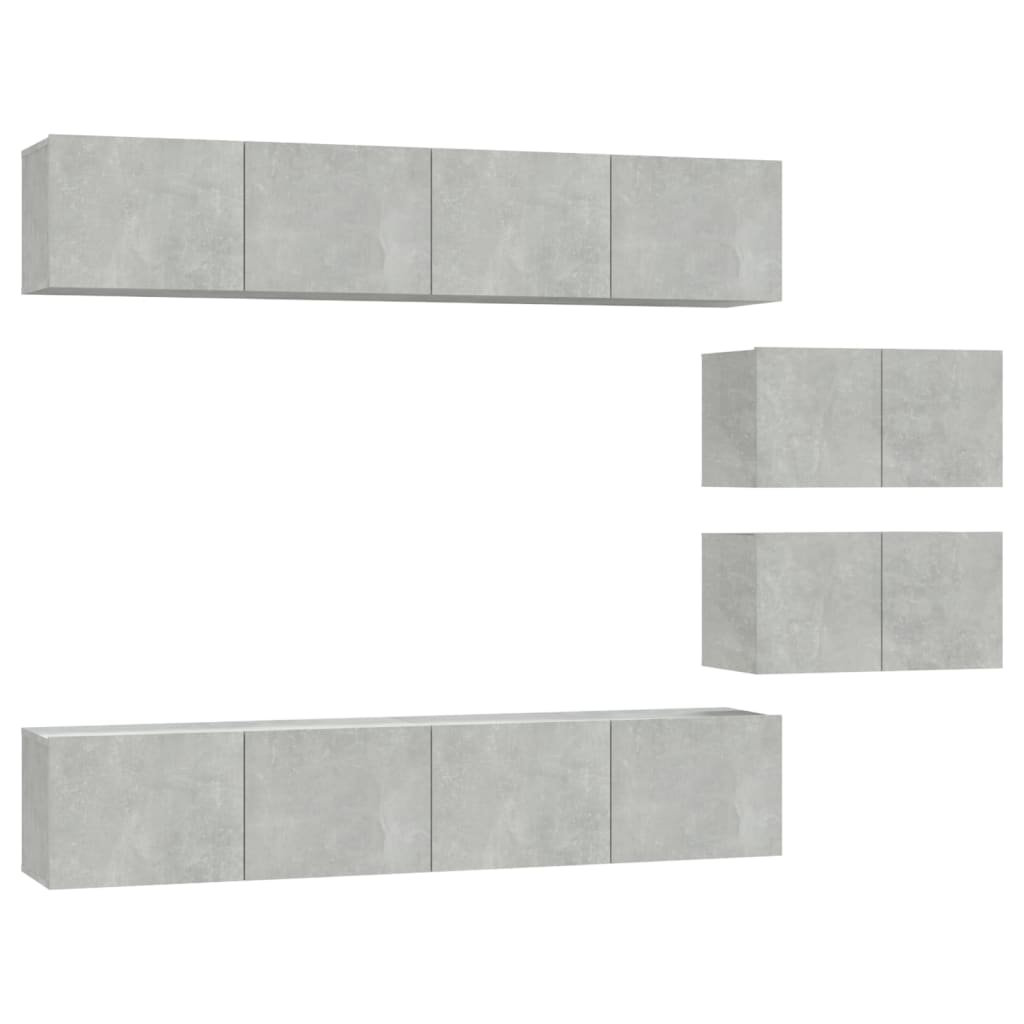 vidaXL Set dulap TV, 6 piese, gri beton, lemn prelucrat vidaXL Set dulap TV, 6 piese, gri beton, lemn prelucrat