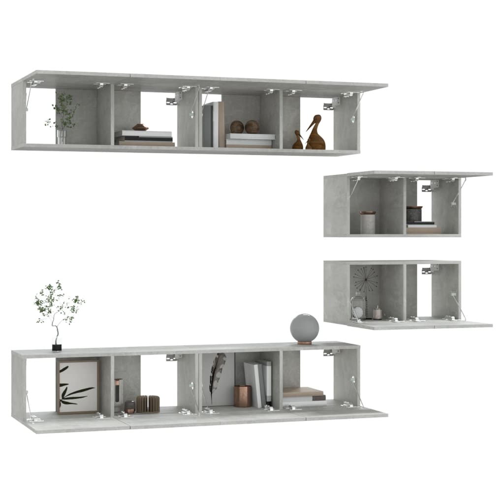 vidaXL Set dulap TV, 6 piese, gri beton, lemn prelucrat vidaXL Set dulap TV, 6 piese, gri beton, lemn prelucrat