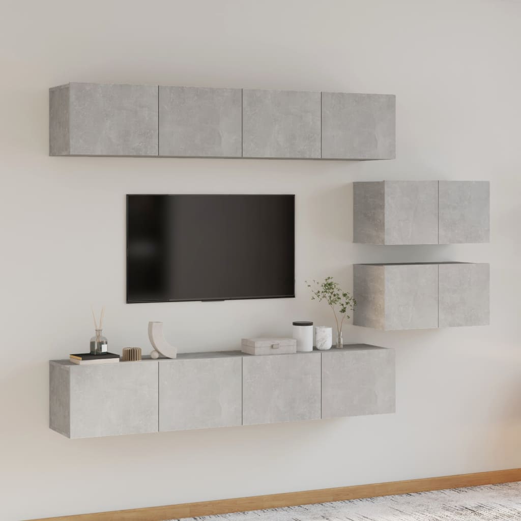 vidaXL Set dulap TV, 6 piese, gri beton, lemn prelucrat vidaXL Set dulap TV, 6 piese, gri beton, lemn prelucrat