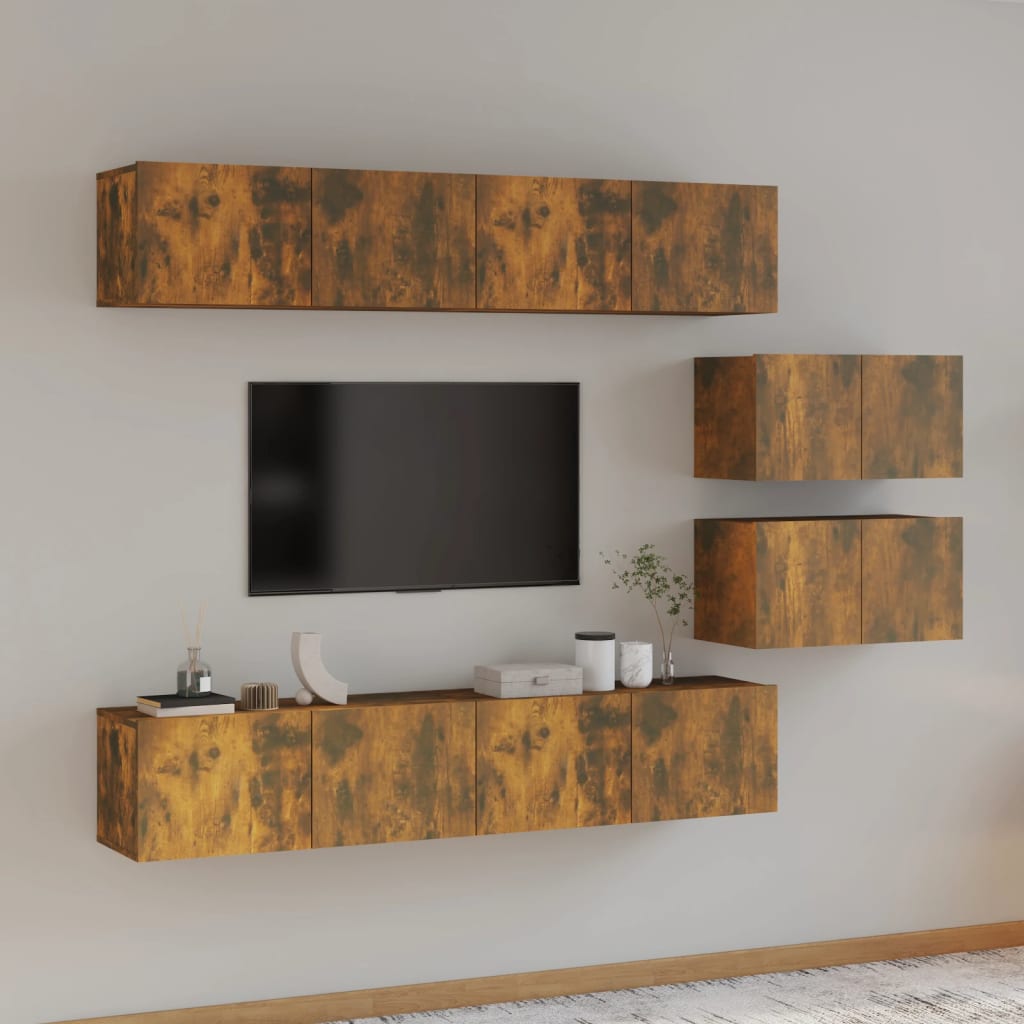 vidaXL Set dulapuri TV, 6 piese, stejar fumuriu, lemn prelucrat