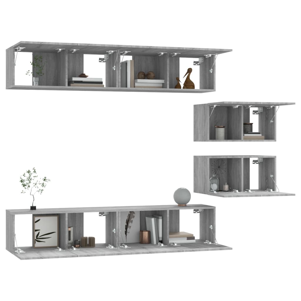 vidaXL Set dulapuri TV, 6 piese, gri sonoma, lemn prelucrat