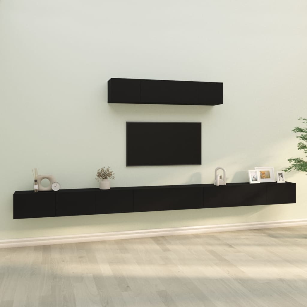 vidaXL Set dulap TV, 6 piese, negru, lemn prelucrat vidaXL Set dulap TV, 6 piese, negru, lemn prelucrat