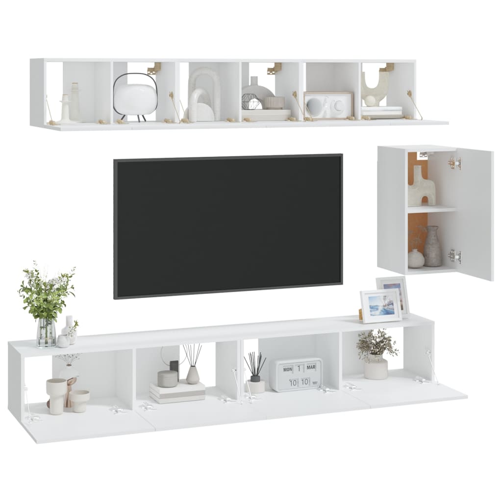 vidaXL Set dulap TV, 6 piese, alb, lemn prelucrat vidaXL Set dulap TV, 6 piese, alb, lemn prelucrat