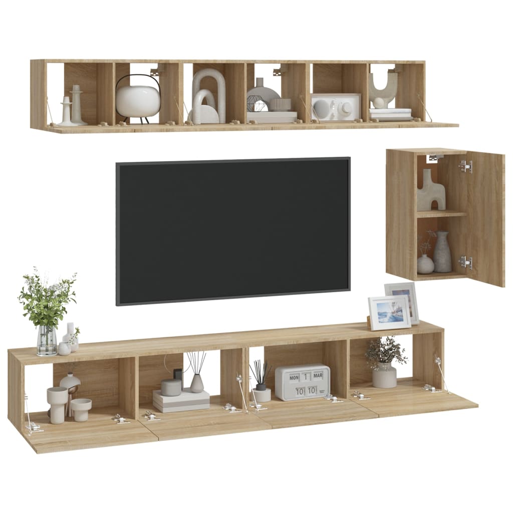 vidaXL Set dulap TV, 6 piese, stejar sonoma, lemn prelucrat vidaXL Set dulap TV, 6 piese, stejar sonoma, lemn prelucrat