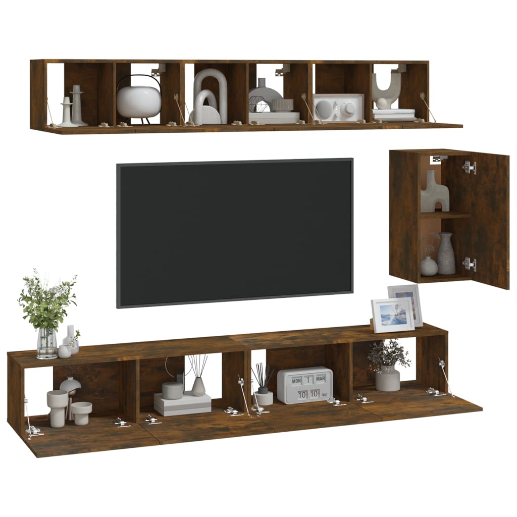 vidaXL Set dulapuri TV, 6 piese, stejar fumuriu, lemn prelucrat
