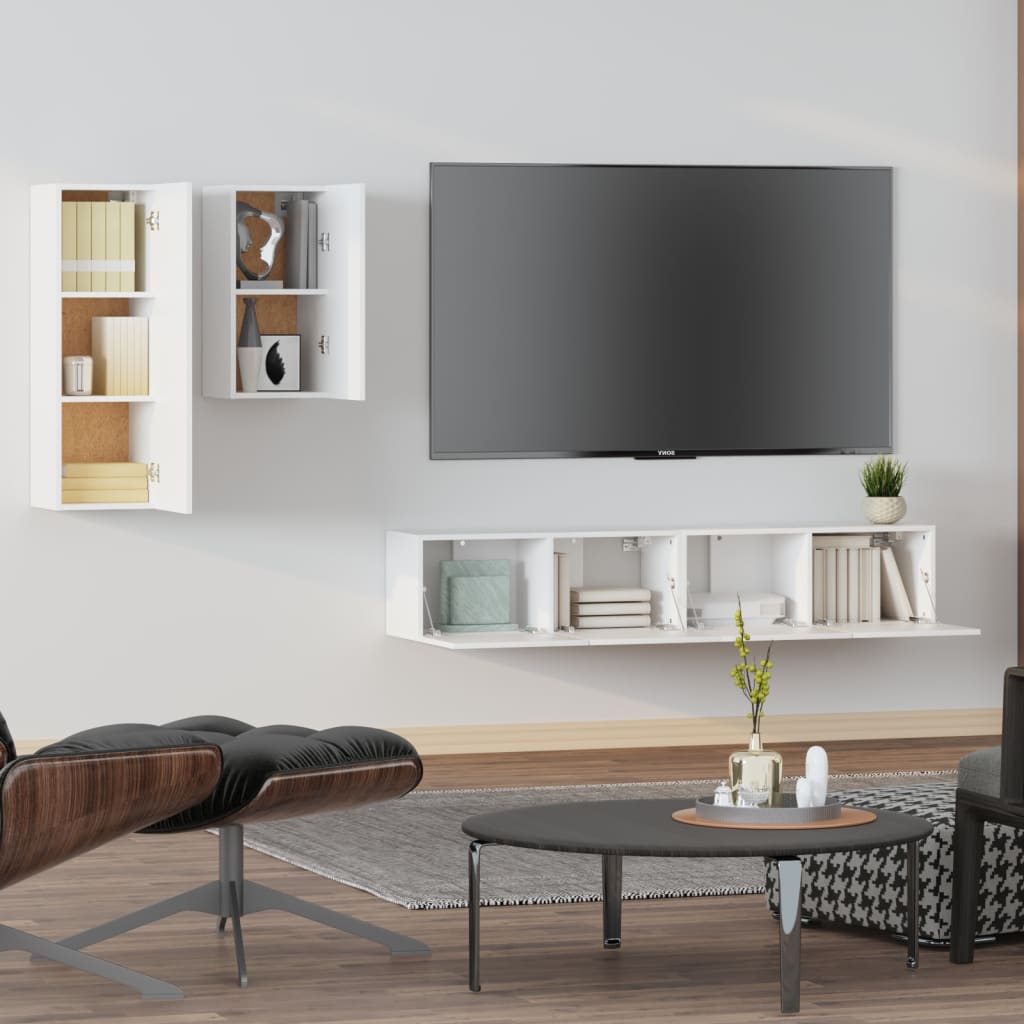 vidaXL Set dulap TV, 4 piese, alb, lemn prelucrat vidaXL Set dulap TV, 4 piese, alb, lemn prelucrat