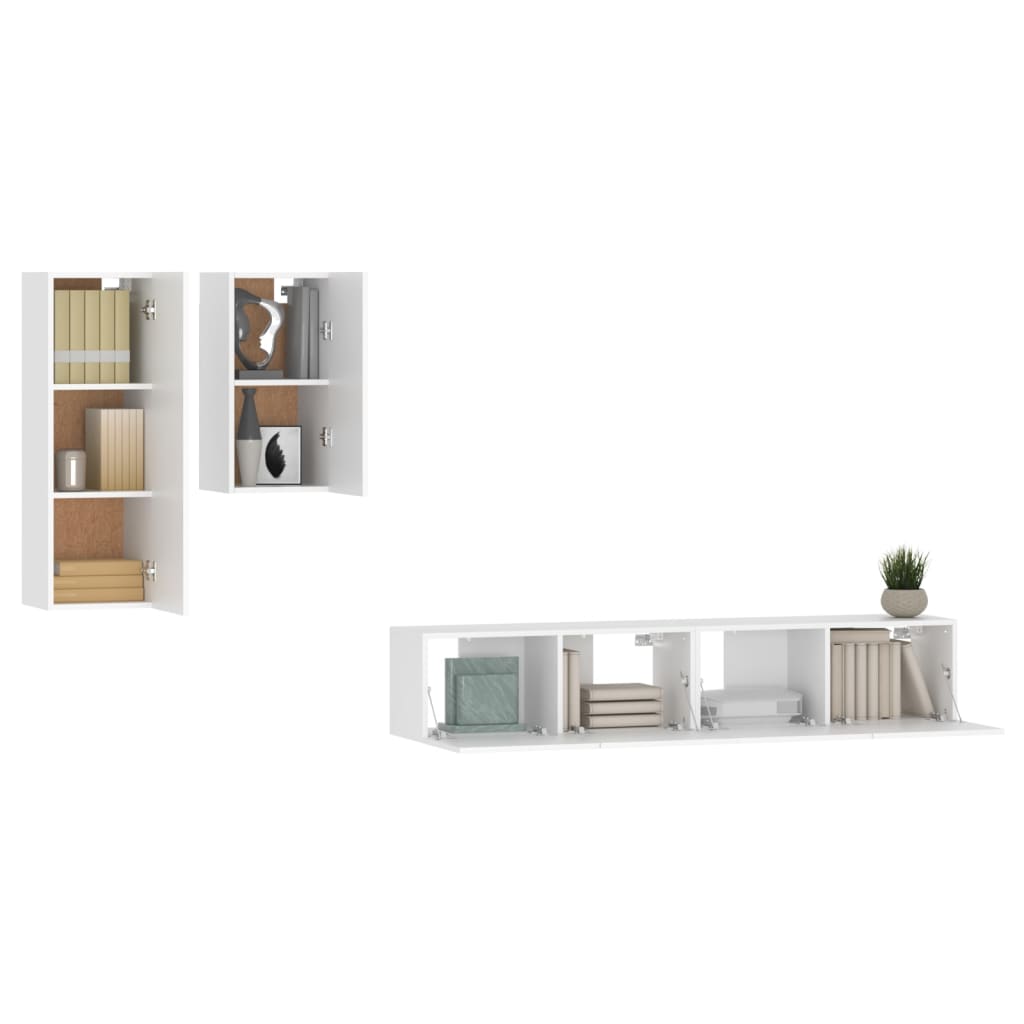 vidaXL Set dulap TV, 4 piese, alb, lemn prelucrat vidaXL Set dulap TV, 4 piese, alb, lemn prelucrat
