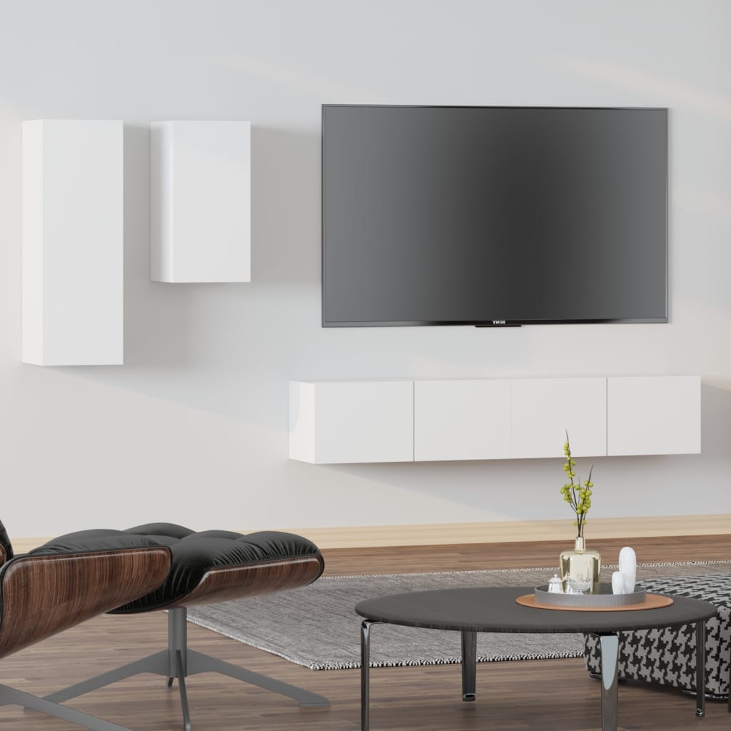 vidaXL Set dulap TV, 4 piese, alb, lemn prelucrat vidaXL Set dulap TV, 4 piese, alb, lemn prelucrat