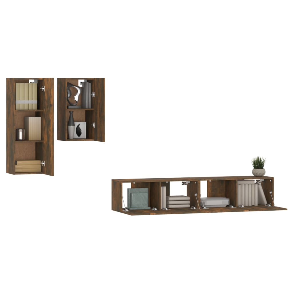 vidaXL Set dulapuri TV, 4 piese, stejar fumuriu, lemn prelucrat