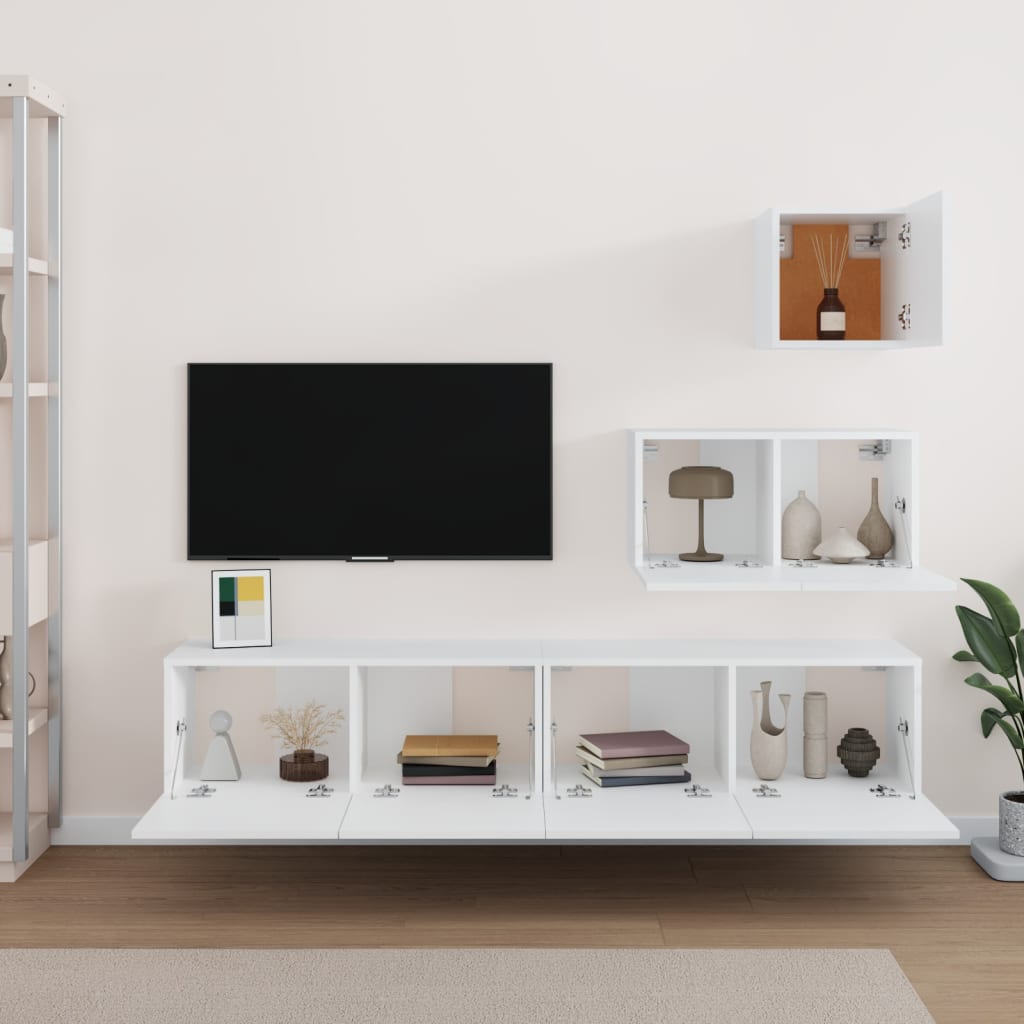 vidaXL Set dulap TV, 4 piese, alb, lemn prelucrat vidaXL Set dulap TV, 4 piese, alb, lemn prelucrat
