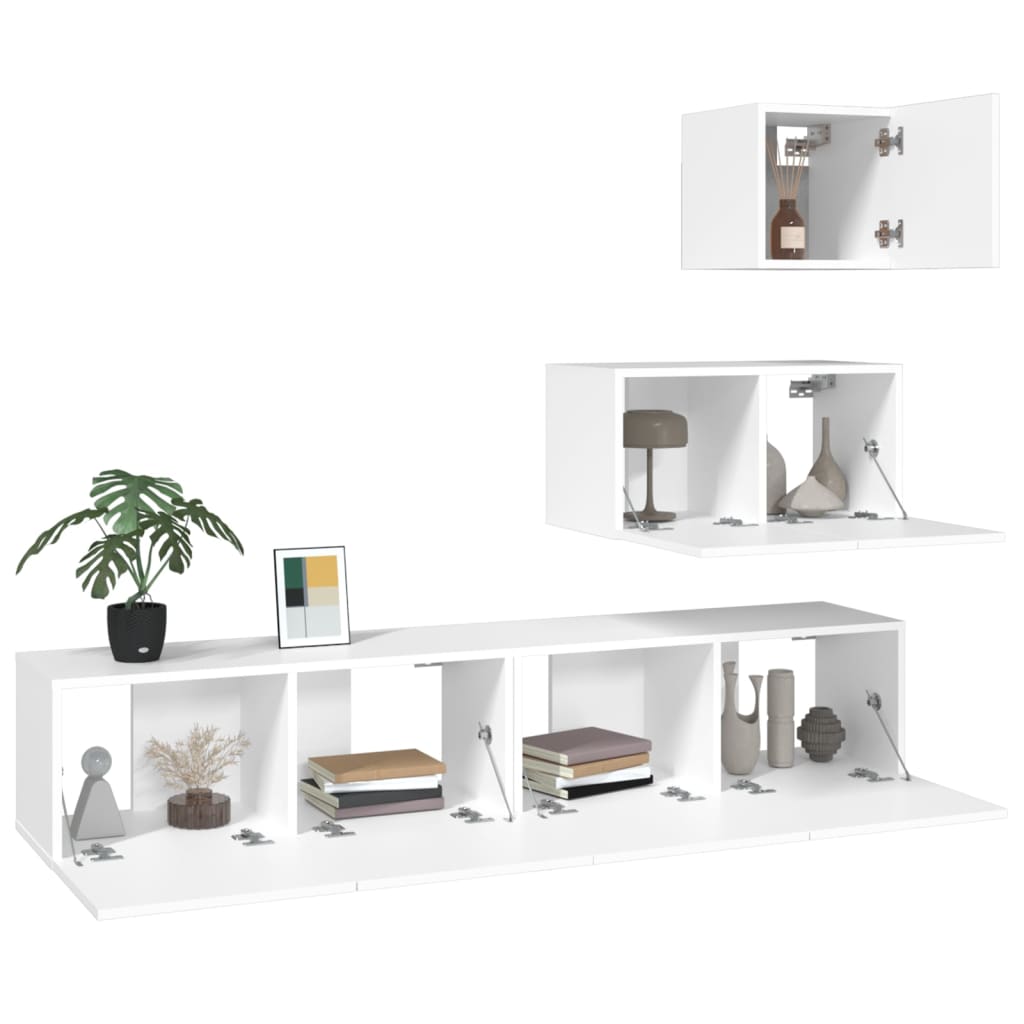 vidaXL Set dulap TV, 4 piese, alb, lemn prelucrat vidaXL Set dulap TV, 4 piese, alb, lemn prelucrat