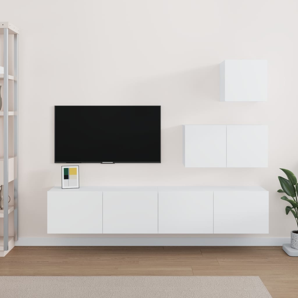 vidaXL Set dulap TV, 4 piese, alb, lemn prelucrat vidaXL Set dulap TV, 4 piese, alb, lemn prelucrat