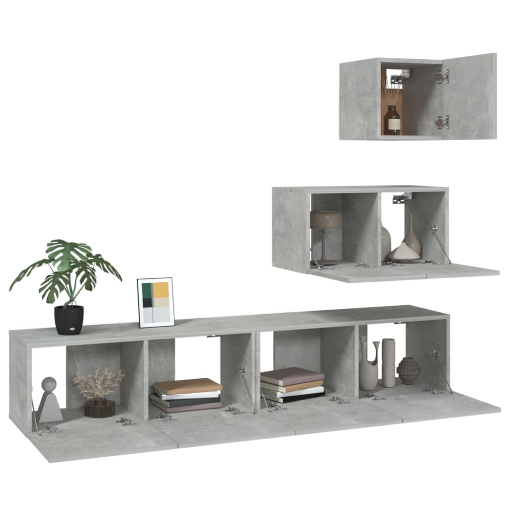 vidaXL Set dulap TV, 4 piese, gri beton, lemn prelucrat vidaXL Set dulap TV, 4 piese, gri beton, lemn prelucrat