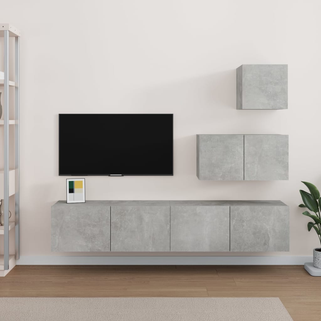 vidaXL Set dulap TV, 4 piese, gri beton, lemn prelucrat vidaXL Set dulap TV, 4 piese, gri beton, lemn prelucrat
