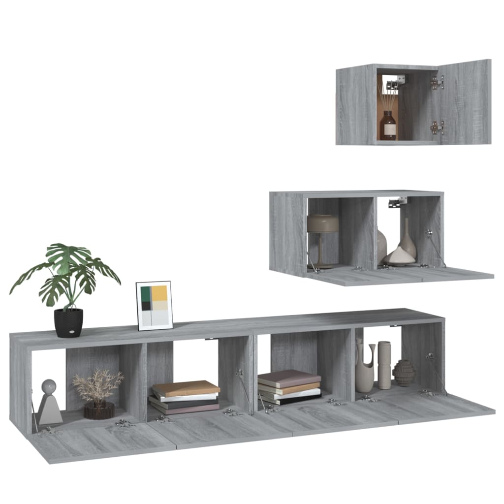 vidaXL Set dulapuri TV, 4 piese, gri sonoma, lemn prelucrat vidaXL Set dulapuri TV, 4 piese, gri sonoma, lemn prelucrat
