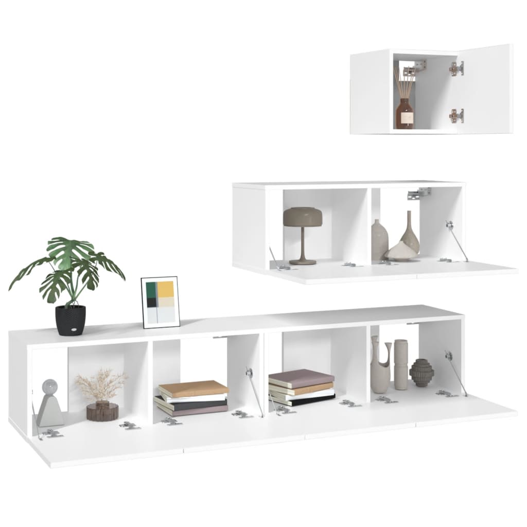 vidaXL Set dulap TV, 4 piese, alb, lemn prelucrat vidaXL Set dulap TV, 4 piese, alb, lemn prelucrat
