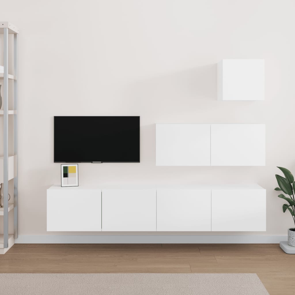 vidaXL Set dulap TV, 4 piese, alb, lemn prelucrat vidaXL Set dulap TV, 4 piese, alb, lemn prelucrat