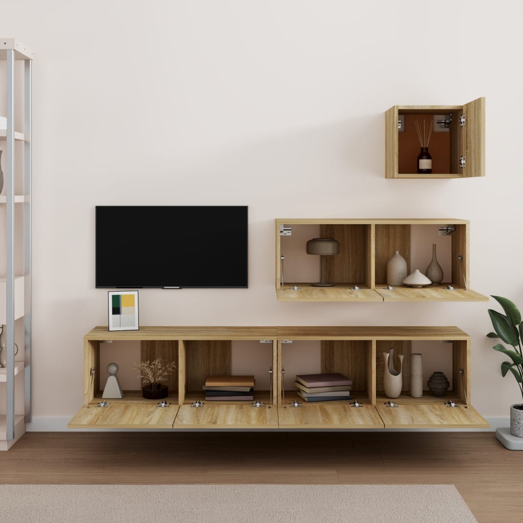 vidaXL Set dulap TV, 4 piese, stejar sonoma, lemn prelucrat vidaXL Set dulap TV, 4 piese, stejar sonoma, lemn prelucrat