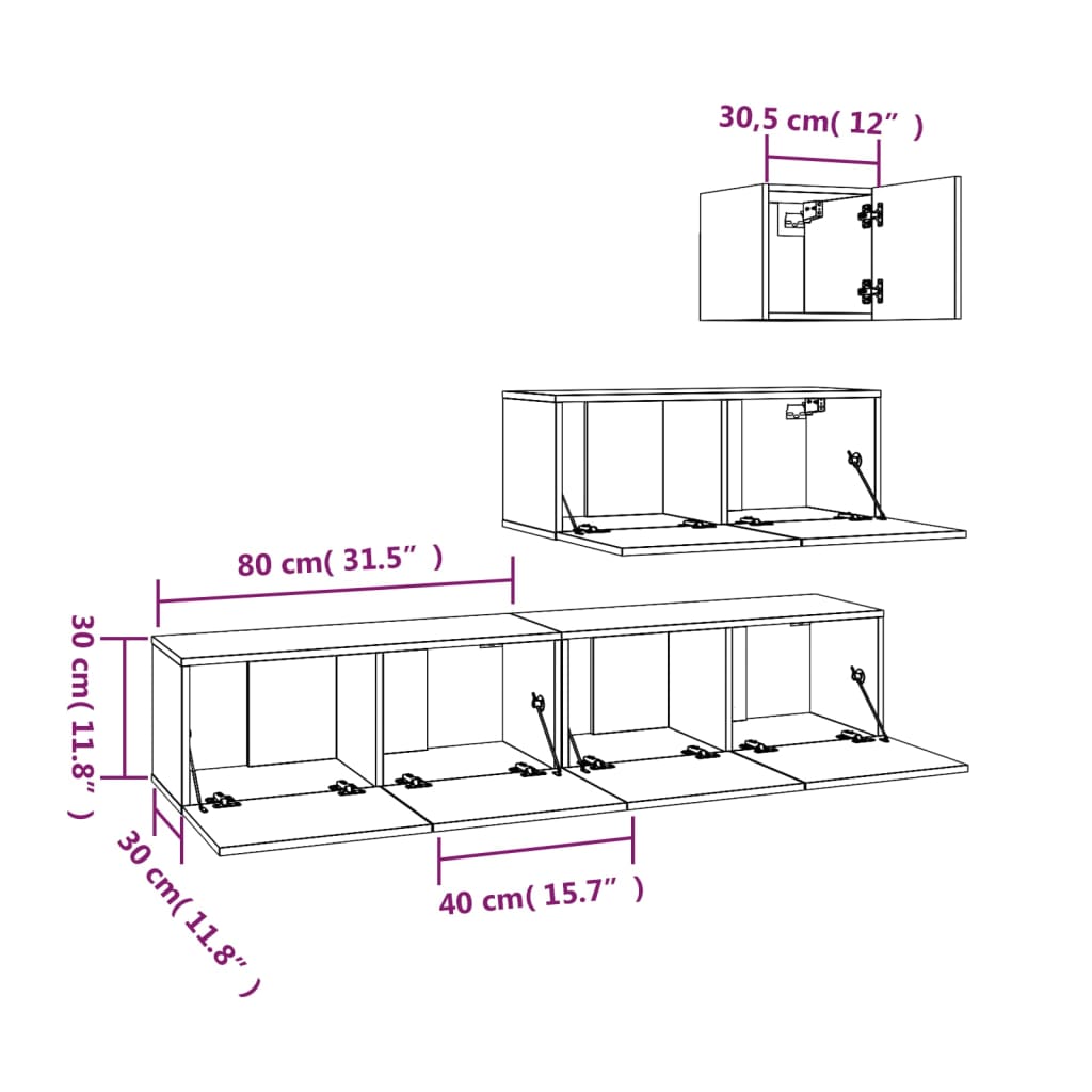 vidaXL Set dulap TV, 4 piese, stejar sonoma, lemn prelucrat vidaXL Set dulap TV, 4 piese, stejar sonoma, lemn prelucrat