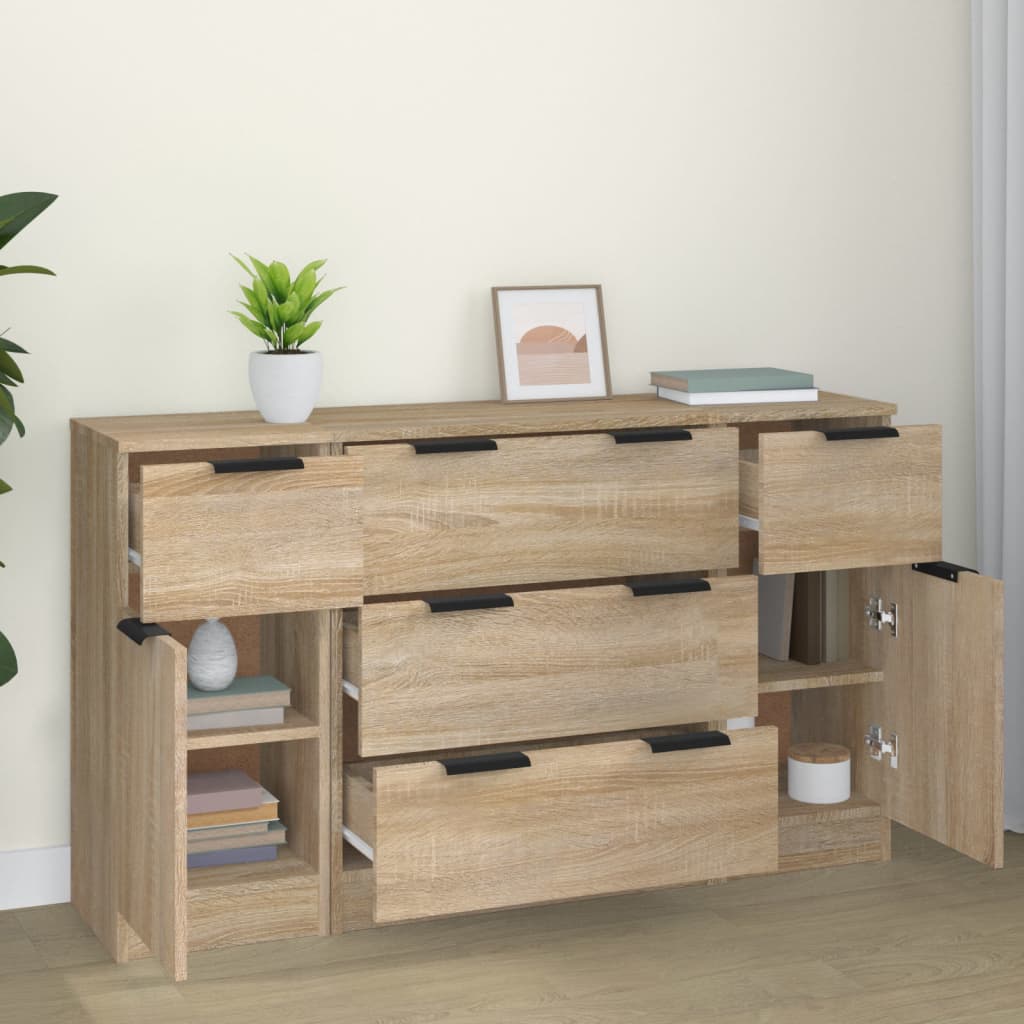 vidaXL Set servantă, 3 piese, stejar sonoma, lemn prelucrat vidaXL Set servantă, 3 piese, stejar sonoma, lemn prelucrat