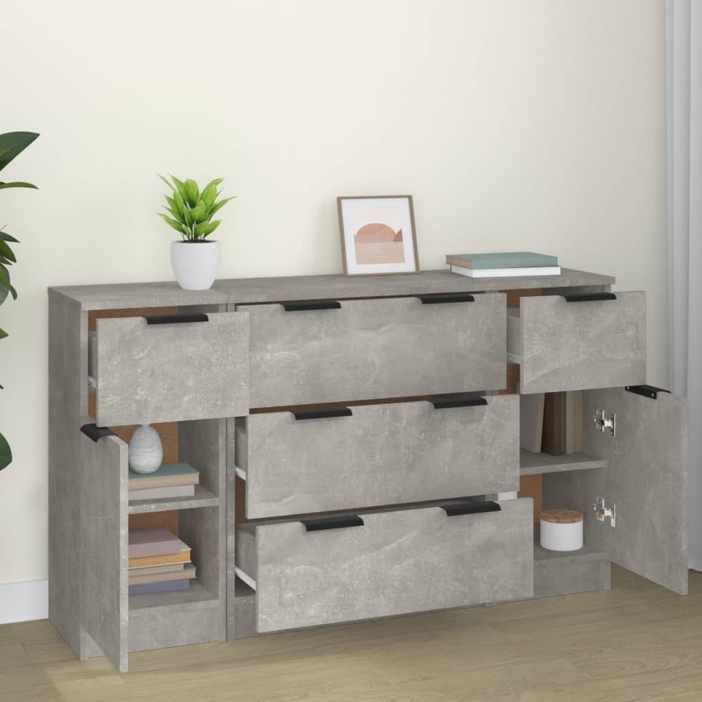 vidaXL Set servantă, 3 piese, gri beton, lemn prelucrat