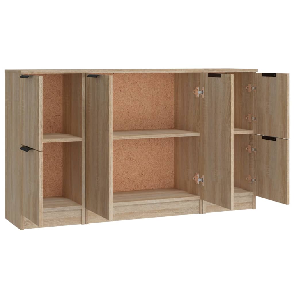 vidaXL Servante, 3 piese, stejar sonoma, lemn prelucrat
